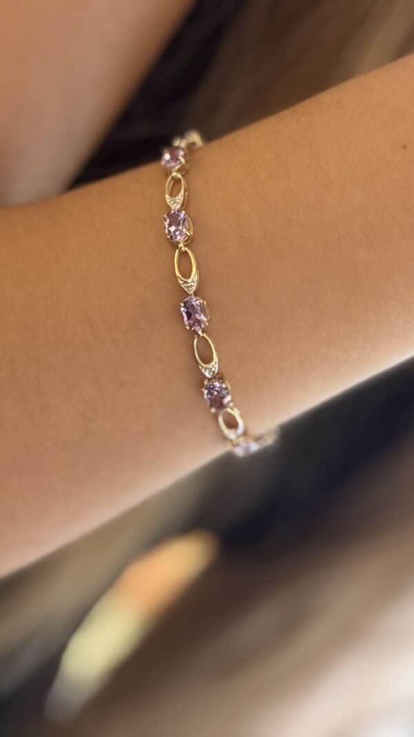 Armbånd m. ametyst og diamanter 9kt